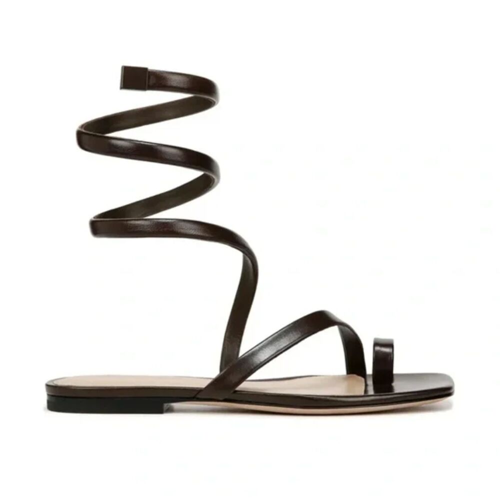 Veronica Beard Allura Flat Leather Sandals – Cacao Brown – Women’s 6.5